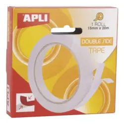 Apli Cinta Adhesiva Doble Cara 15mm x 20m - Facil de Cortar y Aplicar - Adhesion Fuerte y Duradera - Transparente Transparente |