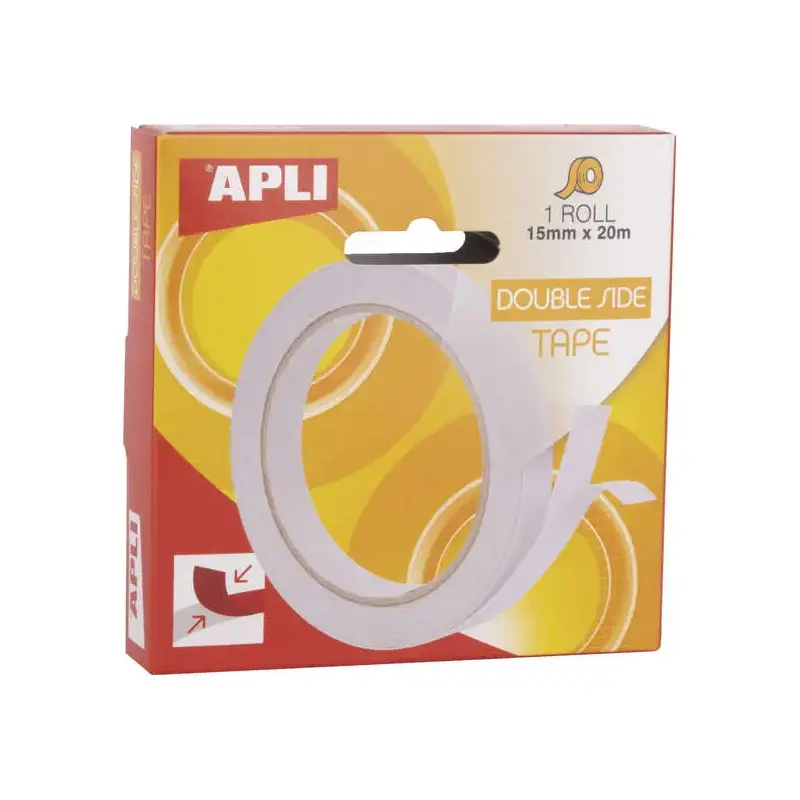 Apli Cinta Adhesiva Doble Cara 15mm x 20m - Facil de Cortar y Aplicar - Adhesion Fuerte y Duradera - Transparente Transparente |