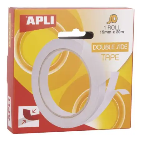 Apli Cinta Adhesiva Doble Cara 15mm x 20m - Facil de Cortar y Aplicar - Adhesion Fuerte y Duradera - Transparente Transparente |