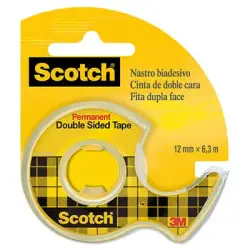 Scotch Cinta Adhesiva de Doble Cara en Dispensador 12mmx6.3m - Adhesivo Permanente - Multiples Usos - Practico Dispensador - 710