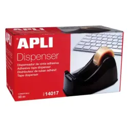 Apli Office Porta Cinta para Rollos de 33mm - Cuchilla Metalica Dentada - Facil de Usar - Resistente y Duradero - Color Negro |