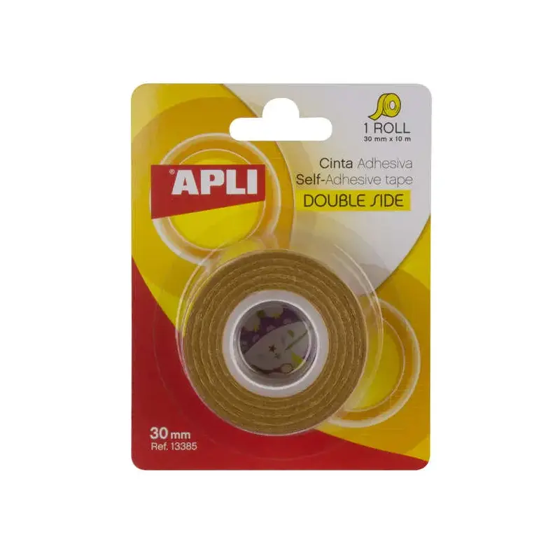 Apli Cinta Adhesiva Doble Cara 30mm x 10m - Facil de Cortar y Aplicar - Adhesion Fuerte y Duradera - Transparente | Ahorro Impri