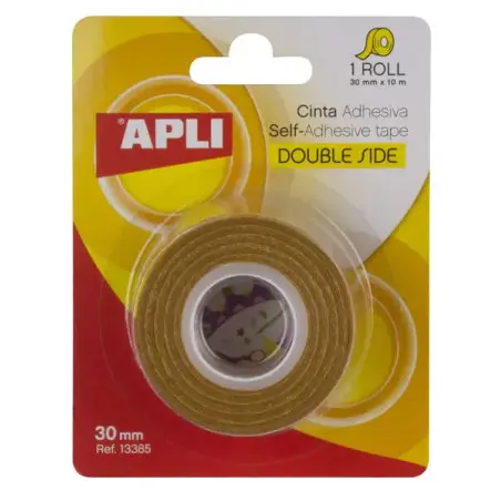 Apli Cinta Adhesiva Doble Cara 30mm x 10m - Facil de Cortar y Aplicar - Adhesion Fuerte y Duradera - Transparente | Ahorro Impri