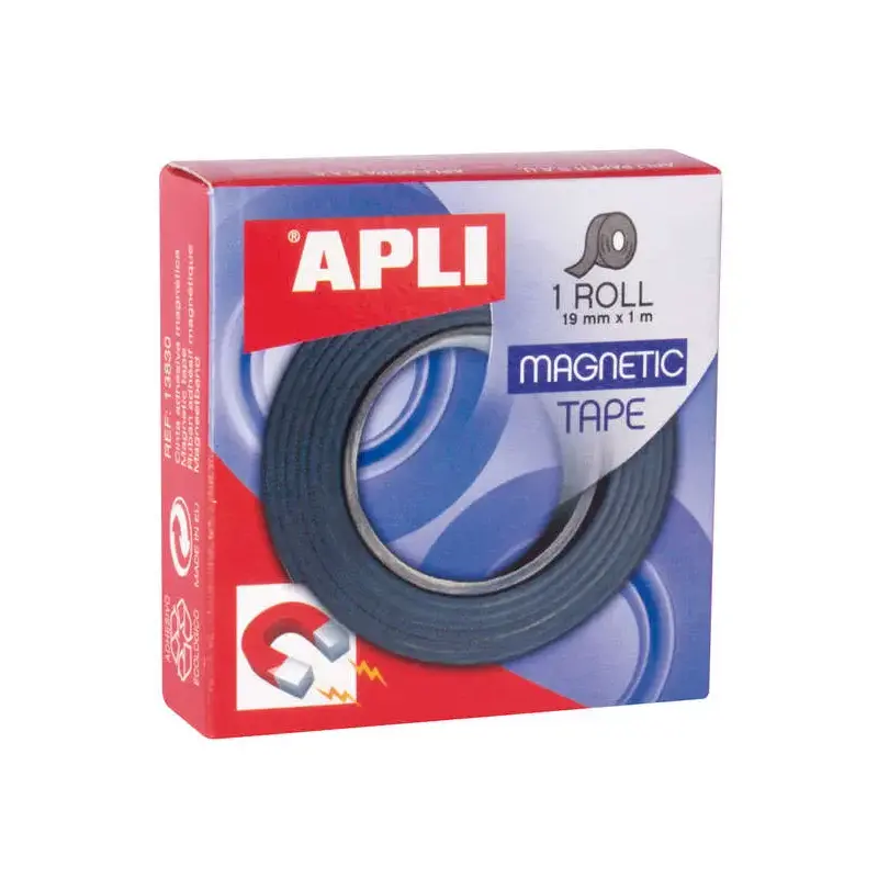 Apli Cinta Adhesiva Magnetica 19mm x 1m - Facil de Cortar y Pegar - Ideal para Manualidades y Organizacion - Negra | Ahorro Impr