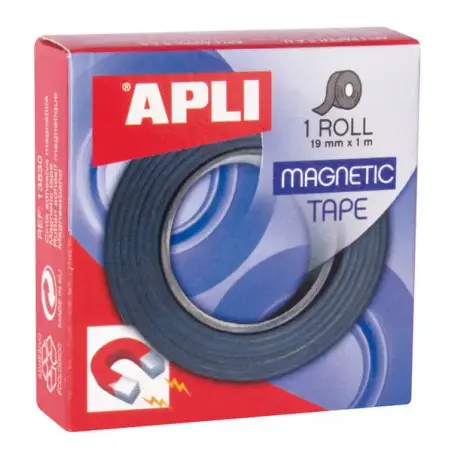 Apli Cinta Adhesiva Magnetica 19mm x 1m - Facil de Cortar y Pegar - Ideal para Manualidades y Organizacion - Negra | Ahorro Impr