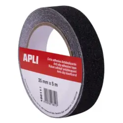 Apli Cinta Antideslizante 25mm x 5m - Resistente al Agua y al Desgaste - Facil de Cortar y Aplicar - Negro | Ahorro Imprimiendo