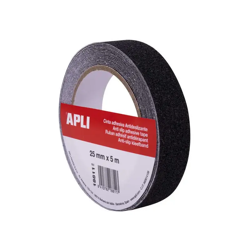 Apli Cinta Antideslizante 25mm x 5m - Resistente al Agua y al Desgaste - Facil de Cortar y Aplicar - Negro | Ahorro Imprimiendo