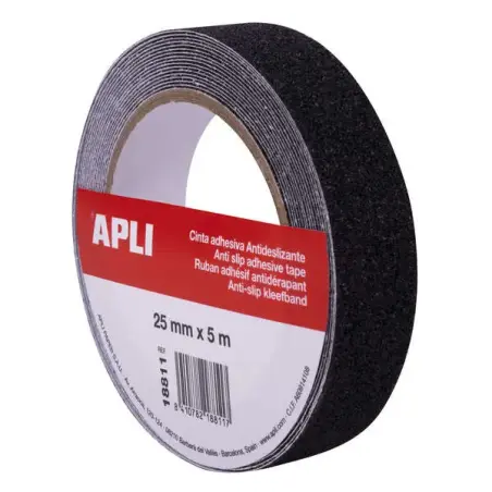 Apli Cinta Antideslizante 25mm x 5m - Resistente al Agua y al Desgaste - Facil de Cortar y Aplicar - Negro | Ahorro Imprimiendo