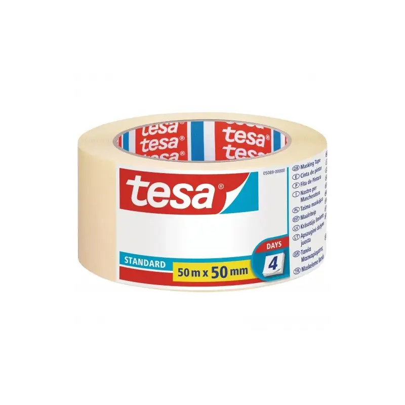Tesa Standard Cinta de Pintor 50mm x 50m - Fabricada en Papel - Libre de Disolventes - No deja Residuos | Ahorro Imprimiendo