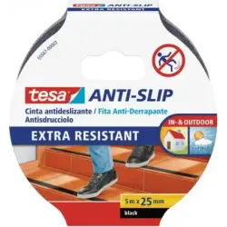 Tesa Cinta Adhesiva Antideslizante 25mm x 5m - Extremadamente Fuerte y Duradera - Adhesion muy Fuerte - Se puede Cortar a Mano -