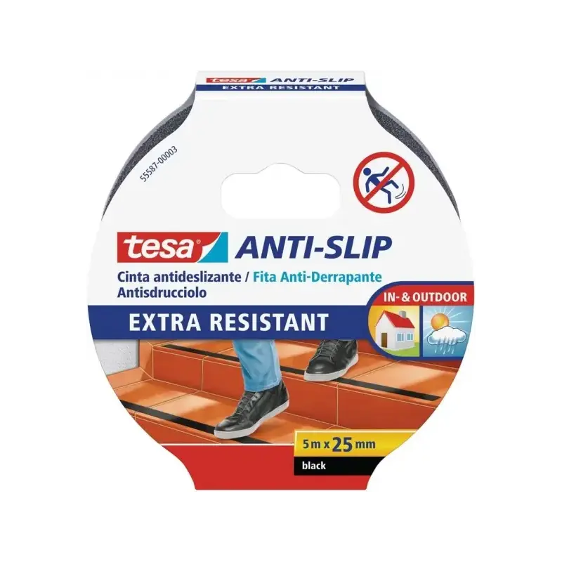 Tesa Cinta Adhesiva Antideslizante 25mm x 5m - Extremadamente Fuerte y Duradera - Adhesion muy Fuerte - Se puede Cortar a Mano -