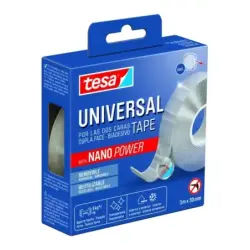 Tesa Cinta Universal de Doble Cara con Nano Power 30mm x 3 Metros - Soporta Cargas Pesadas - Puede Retirarse sin Dejar Residuos