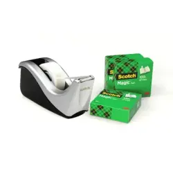 Scotch Magic Dispensador de Cinta Adhesiva - Para Cintas de hasta 19mm x 33m - Incluye 4 Cintas Adhesivas - Color Negro/Plata |