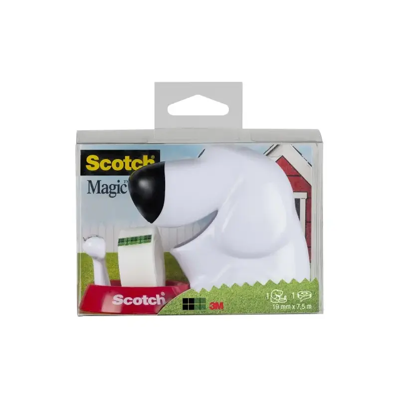 Scotch Magic Dispensador de Cinta Adhesiva - Para Rollos de hasta 19mm x 8.89m - Incluye 1 Cinta Adhesiva - Forma de Perro - Col