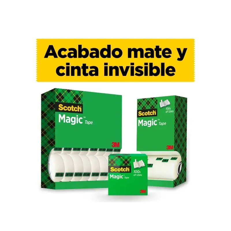 Scotch Magic Pack Ahorro de 8 Rollos de Cinta Adhesiva Invisible 19mm x 33m - Color Transparente | Ahorro Imprimiendo