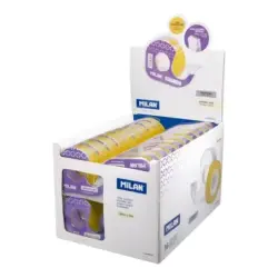 Milan Expositor de 36 Cintas Adhesivas Transparentes con Dispensador - Medidas 19mm x 33m - Color Amarillo Transparente | Ahorro