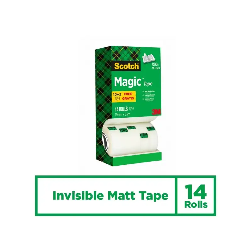 Scotch Magic Pack Ahorro de 14 Cintas Adhesivas Invisibles 19mm x 33m - Color Transparente | Ahorro Imprimiendo