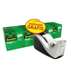 Scotch Magic Pack de 16 Cintas Adhesivas Invisibles 19mm x 33m + Dispensador Gratis - Color del Dispensador Negro/Gris | Ahorro