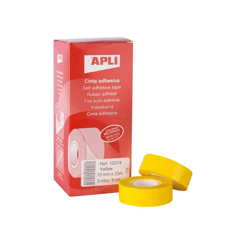 Apli Cinta Adhesiva Polipropileno 19mm x 33m - Resistente al Agua y a la Intemperie - Facil de Cortar con las Manos - Ideal para