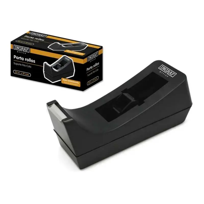Ingraf Portarrollos Pr1 - Cuerpo de Plastico Abs - Base de Caucho Antideslizante - Cuchilla de Acero - Color Negro | Ahorro Impr