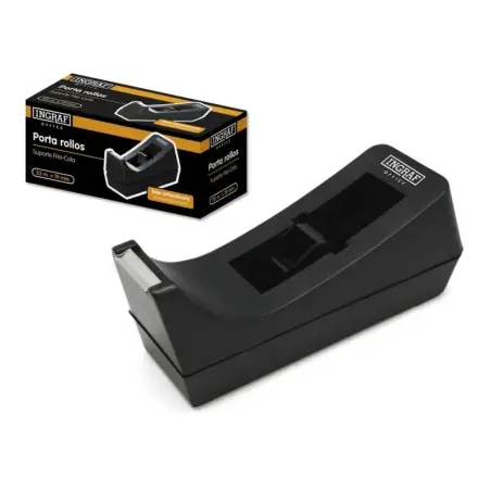 Ingraf Portarrollos Pr1 - Cuerpo de Plastico Abs - Base de Caucho Antideslizante - Cuchilla de Acero - Color Negro | Ahorro Impr