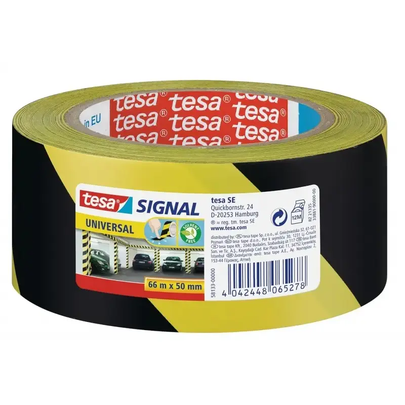 Tesa Cinta Adhesiva de Señalizacion 50mm x 66m - Ideal para Señalizar Obstaculos Permanentes - Adhesivo sin Disolventes - Color