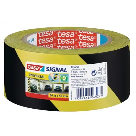 Tesa Cinta Adhesiva de Señalizacion 50mm x 66m - Ideal para Señalizar Obstaculos Permanentes - Adhesivo sin Disolventes - Color