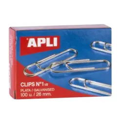 Apli Clips Alambre Nº 1½ - 26mm - Acabado Galvanizado Plata - 100 Unidades por Caja - Organizacion Perfecta | Ahorro Imprimiendo