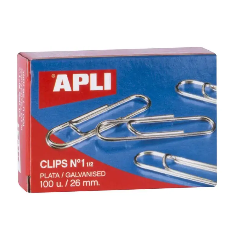 Apli Clips Alambre Nº 1½ - 26mm - Acabado Galvanizado Plata - 100 Unidades por Caja - Organizacion Perfecta | Ahorro Imprimiendo
