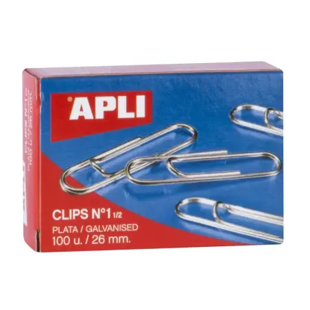 Apli Clips Alambre Nº 1½ - 26mm - Acabado Galvanizado Plata - 100 Unidades por Caja - Organizacion Perfecta | Ahorro Imprimiendo