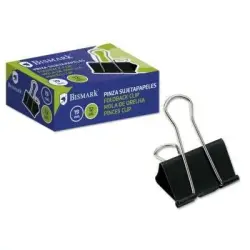 Bismark Pack de 12 Pinzas Sujetapapeles Metalicas de 19mm - Pala Abatible - Color Negro | Ahorro Imprimiendo