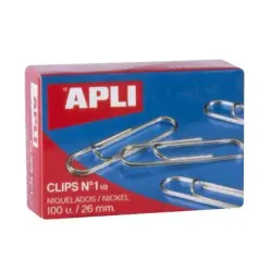 Apli Clips Alambre Nº 1½ (26mm) - Acabado Niquel Brillante - Alta Resistencia a la Oxidacion - Caja con 100 Clips | Ahorro Impri