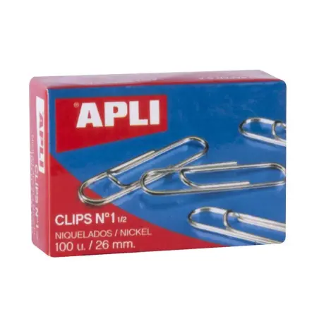 Apli Clips Alambre Nº 1½ (26mm) - Acabado Niquel Brillante - Alta Resistencia a la Oxidacion - Caja con 100 Clips | Ahorro Impri
