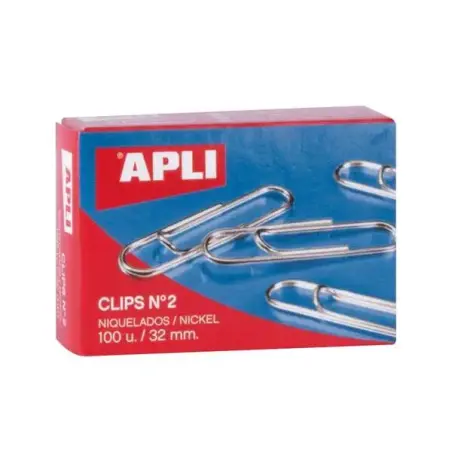 Apli Pack de 100 Clips Niquelados Nº2 32mm | Ahorro Imprimiendo