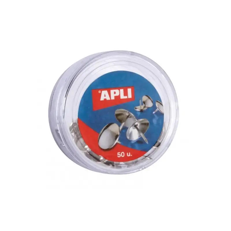 Apli Caja de 50 Chinchetas Niqueladas - Cabeza Redondeada - Punta Afilada - Versatiles para Hogar y Oficina - Color Plata | Ahor