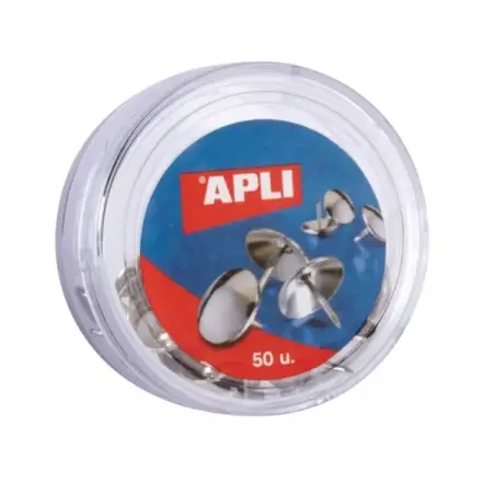 Apli Caja de 50 Chinchetas Niqueladas - Cabeza Redondeada - Punta Afilada - Versatiles para Hogar y Oficina - Color Plata | Ahor
