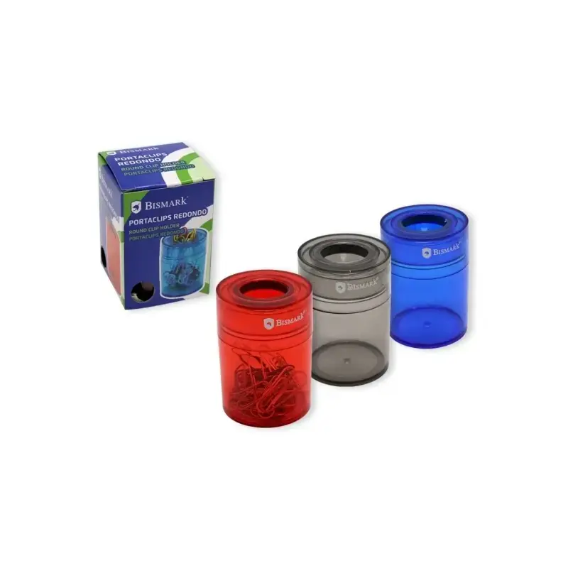Bismark Portaclips de Plastico con Deposito Transparente - 45x45x65mm - Embocadura Imantada - Colores Surtidos Aleatorios | Ahor