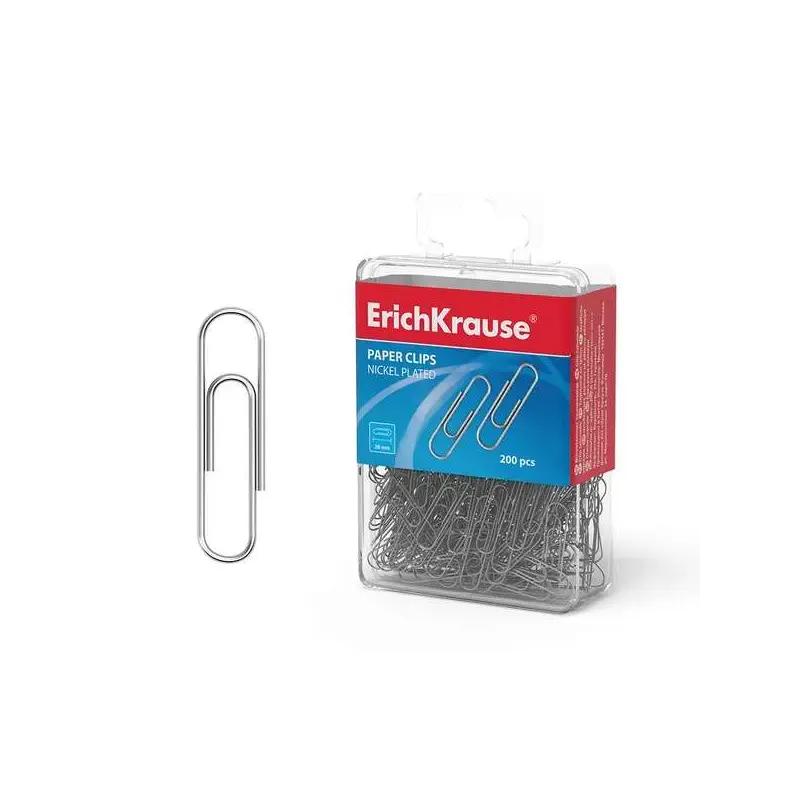 Erichkrause Caja de 200 Clips Metalicos Niquelados 28mm - Alta Resistencia y Durabilidad - Resistentes a la Corrosion - Color Pa