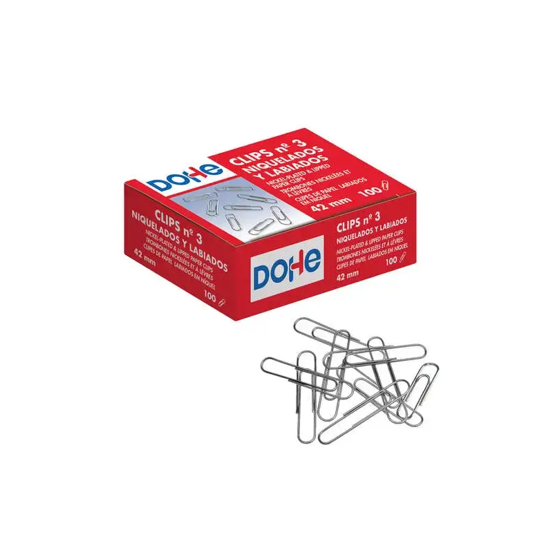 Dohe Pack de 100 Clips Labiados Nº3 42mm - Niquelados | Ahorro Imprimiendo