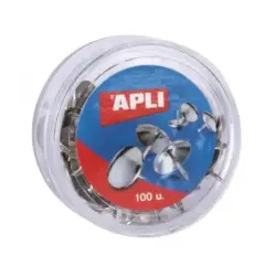 Apli Caja de 100 Chinchetas Niqueladas Ø 10mm - Cabeza Redondeada - Puntas Afiladas - Ideal para Corcho, Paredes, Tapicerias y M