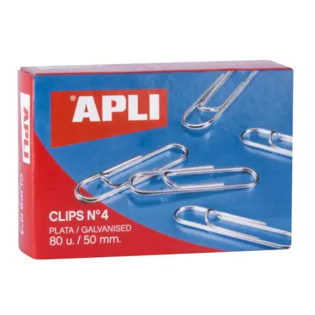 Apli Clips Alambre Nº 4 - 50mm - Acabado Galvanizado Plata - 80 Unidades por Caja - Organiza tus Documentos | Ahorro Imprimiendo