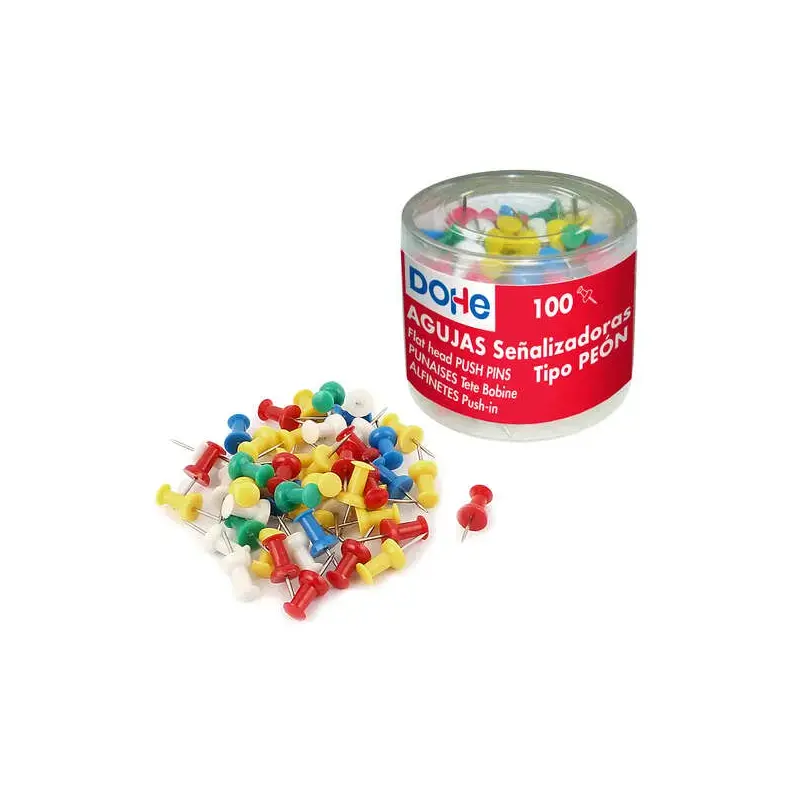 Dohe Caja de 100 Agujas de Señalizacion - Cabeza de Plastico - Punta Metalica de Primera Calidad - Colores Surtidos | Ahorro Imp