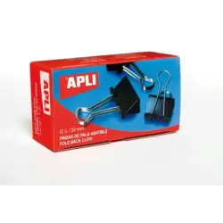 Apli Pack de 12 Pinzas Abatibles 15x32mm - Clips de Acero Templado en Negro - Asas en Acabado Niquel - Sujecion Optima hasta 120