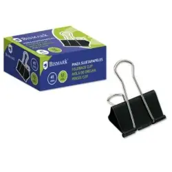 Bismark Pack de 12 Pinzas Sujetapapeles Metalicas de 41mm - Pala Abatible - Color Negro | Ahorro Imprimiendo