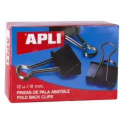 Apli Caja de 12 Pinzas Abatibles 20x41mm - Sujecion hasta 170 Hojas - Clips de Acero Templado en Negro - Asas en Niquel | Ahorro