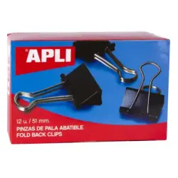 Apli Pinzas Abatibles 30x51mm - Acero Templado Negro - Asas Niquel - 12 Unidades - Sujecion Hasta 220 Hojas | Ahorro Imprimiendo