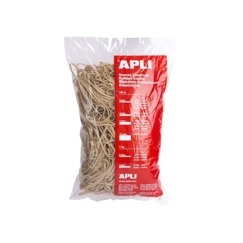 Apli Gomas Elasticas de Caucho Natural - Ø 160 x 3mm - Gran Elasticidad y Resistencia - 1kg de Contenido | Ahorro Imprimiendo