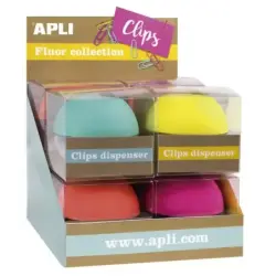 Apli Fluor Collection Expositor de Clips - Ø 70x60 mm - 8 Dispensadores en 4 Colores - Tapa Magnetica "Soft Touch" - Incluye 50