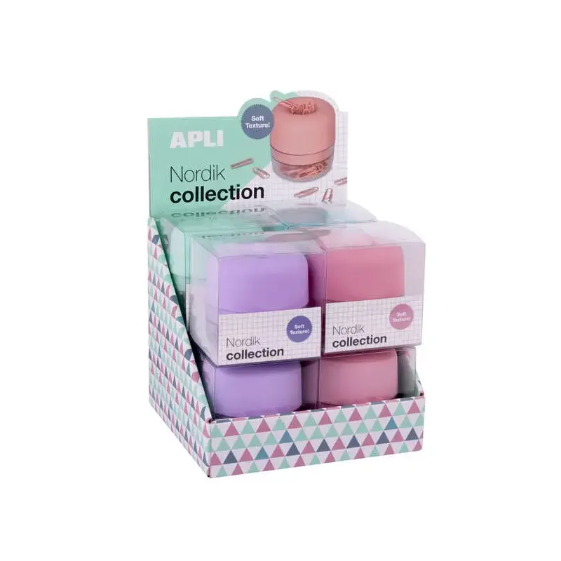 Apli Nordik Collection Expositor de Clips - Ø72x72mm - 8 Dispensadores en 4 Colores Pastel - Tapa Magnetica "Soft Touch" y Textu