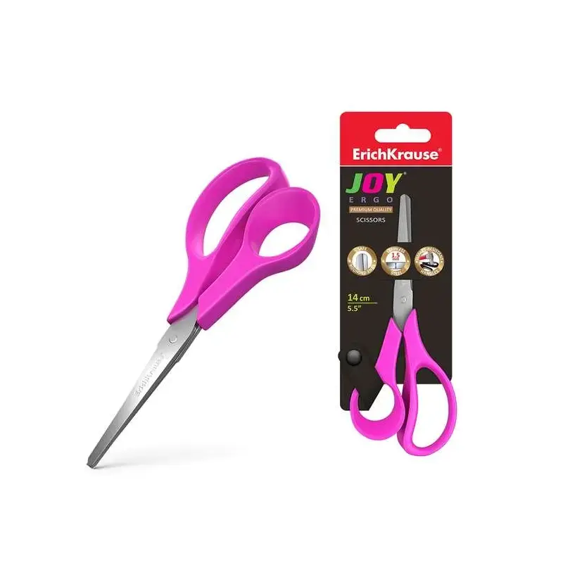 Erichkrause Joy Ergo Tijeras de Acero Inoxidable 14cm - Extremos Redondeados - Resistente a la Corrosion - Mangos Ergonomicos -